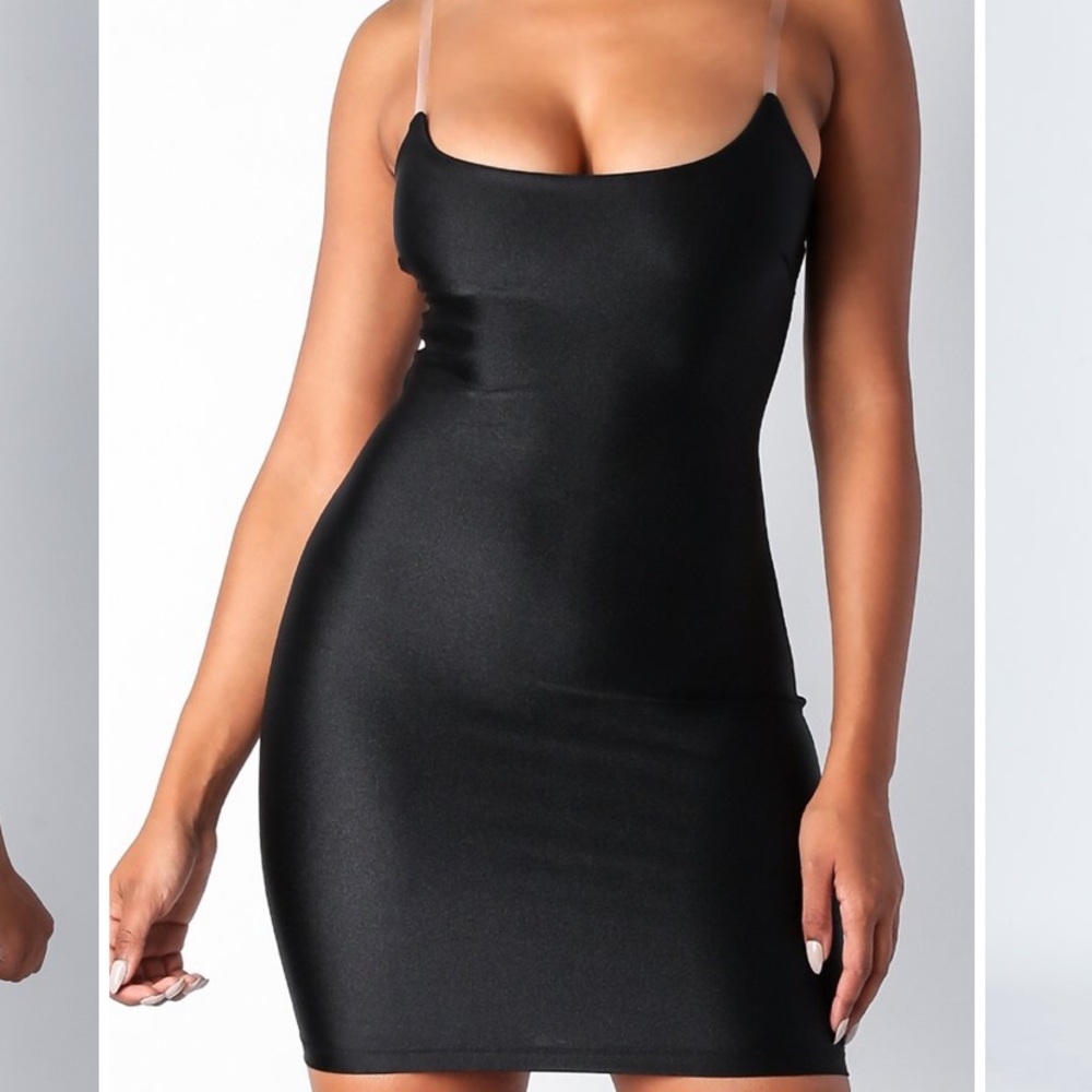 Black clear strap mini dress